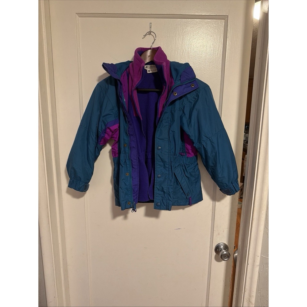 Vintage 90s Columbia kids 7/8 Powder Keg Ski Jacket 2 in 1 Color Block Granola